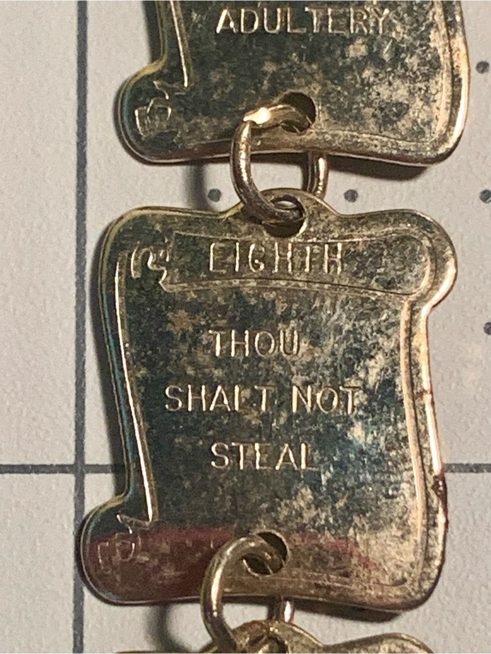Gold Tone Linked Panel bookmark with Engraved Panels 10 Commandments - Picture 13 of 15